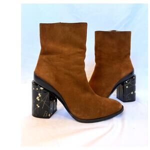 Dear Frances Spirit Ankle Boots Copper Suede Black Block Daisy Floral Heel, 37